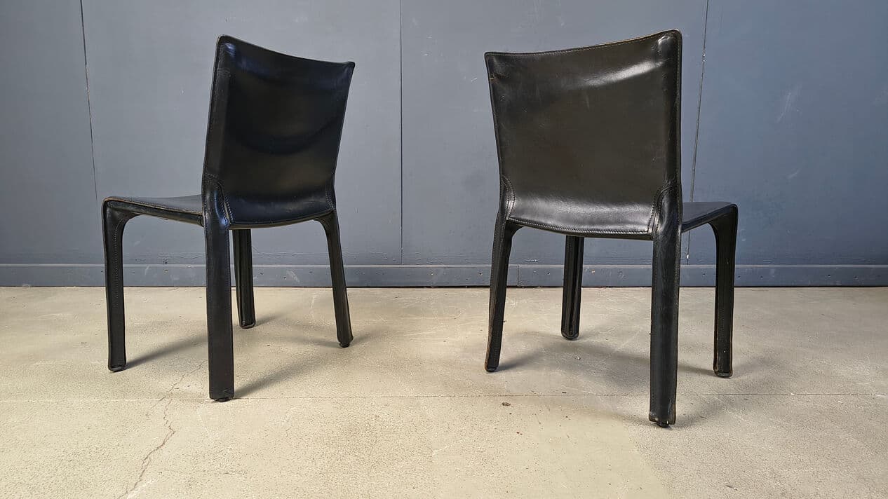 Set of four Cab dining chairs, black leather, by M. Bellini, Cassina, Italy, 1970s. - 330679