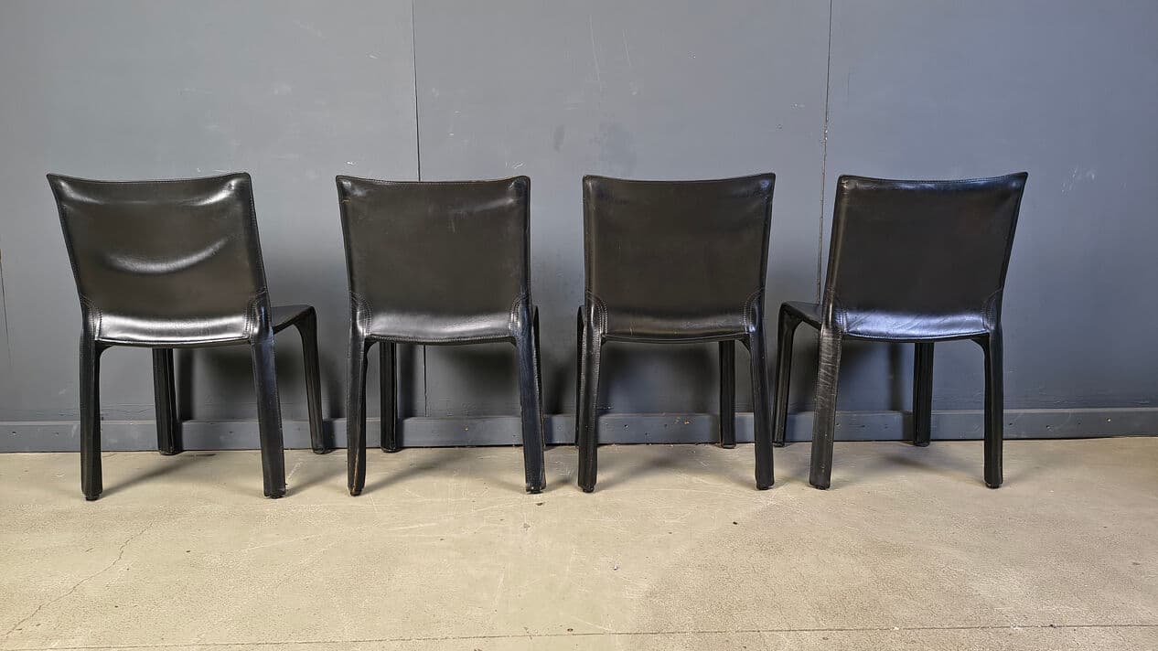 Set of four Cab dining chairs, black leather, by M. Bellini, Cassina, Italy, 1970s. - 330677
