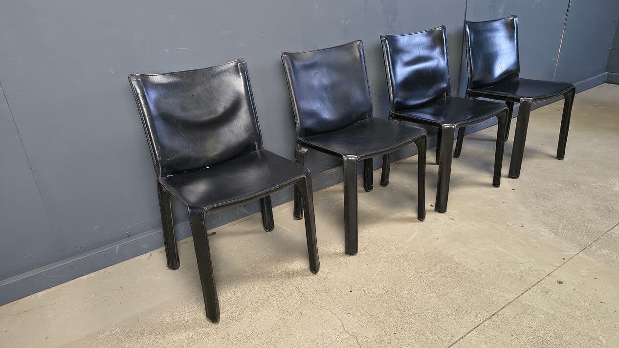 Set of four Cab dining chairs, black leather, by M. Bellini, Cassina, Italy, 1970s. - 330675
