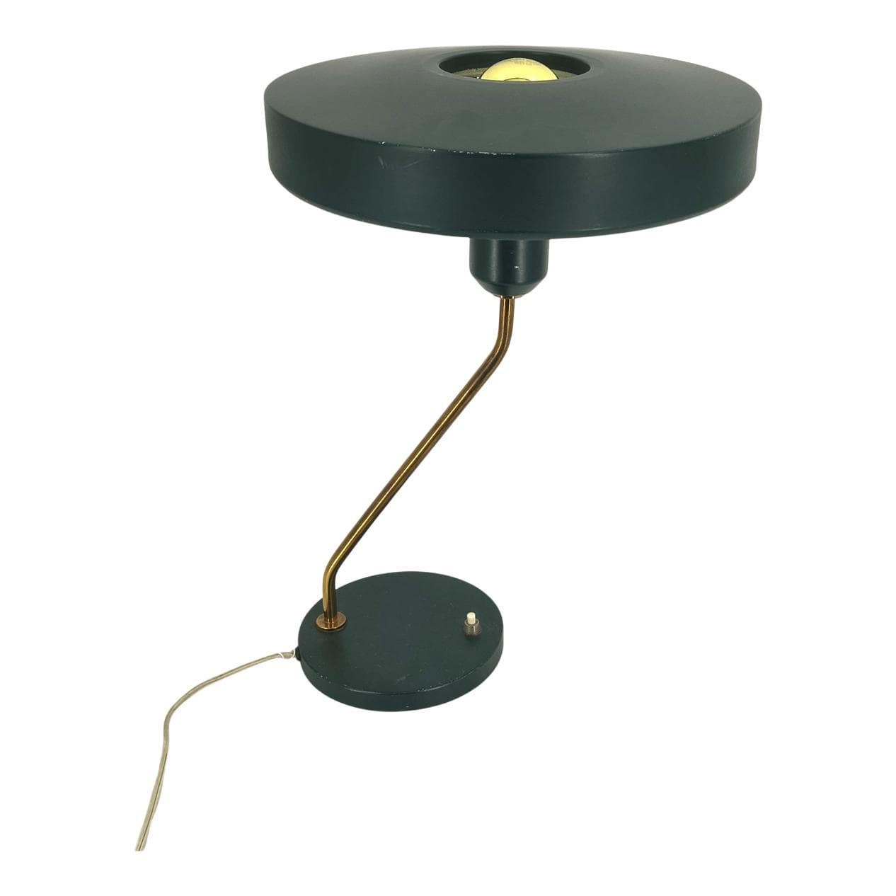 Lampa stołowa Romeo, aluminium czarne, mosiądz, proj. L. Kalff, Philips, Holandia, lata 60.