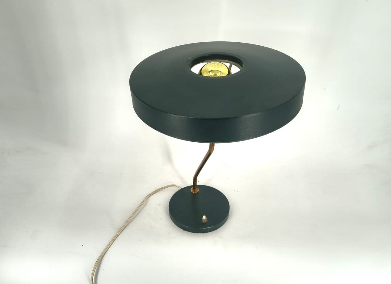 Lampa stołowa Romeo, aluminium czarne, mosiądz, proj. L. Kalff, Philips, Holandia, lata 60. - 330661