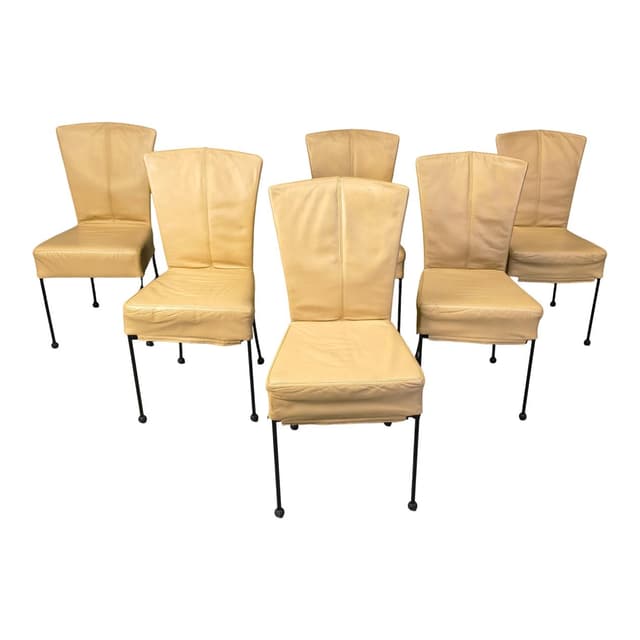 Set of six dining chairs, yellow leather, black metal, Belgium, 1980s. - DIMENSION