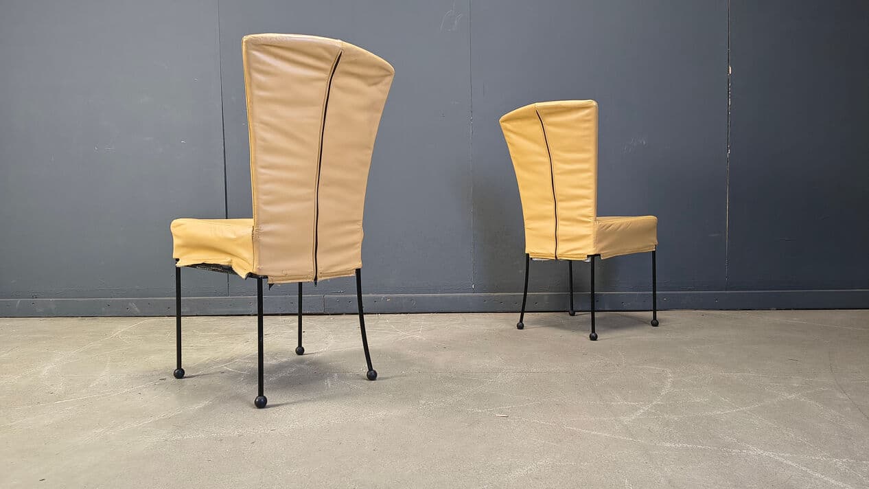 Set of six dining chairs, yellow leather, black metal, Belgium, 1980s. - 330642