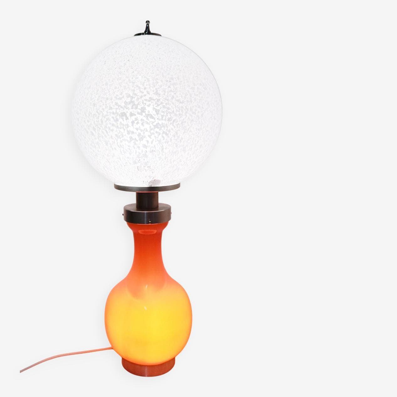 Lampa stołowa, szkło opalowe białe pomarańczowe żółte, chrom srebrny, Mazzega, Włochy, lata 70. - 330578