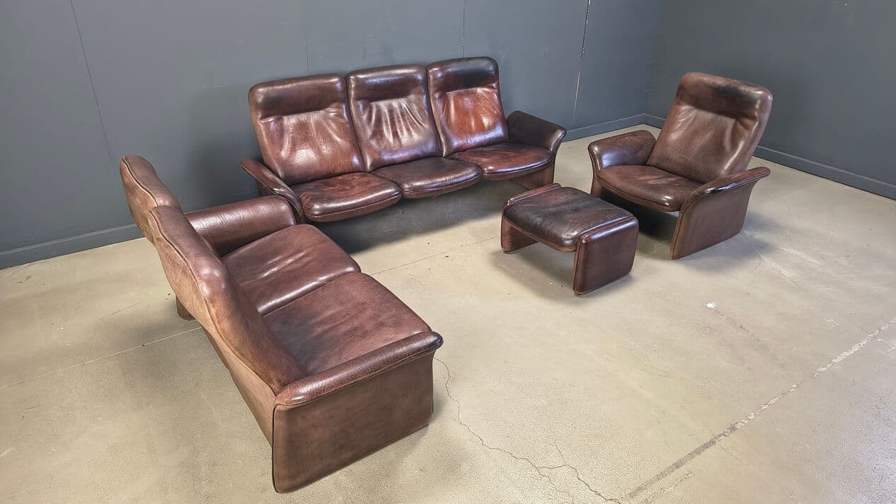 Four-piece sofa set DS 50, brown leather, de Sede, Switzerland, 1970s. - 330559