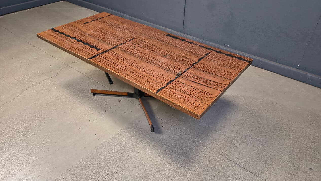 Coffee table, brown copper, black steel, Germany, 1970s. - 330537