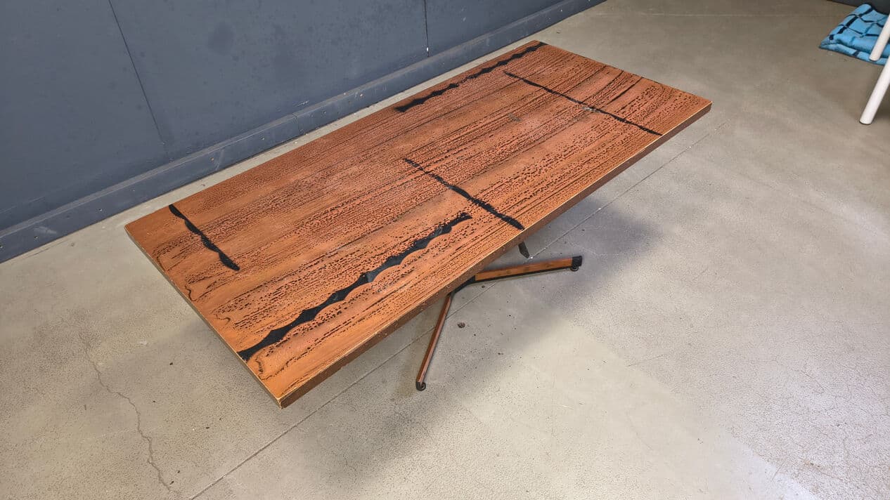Coffee table, brown copper, black steel, Germany, 1970s. - 330541