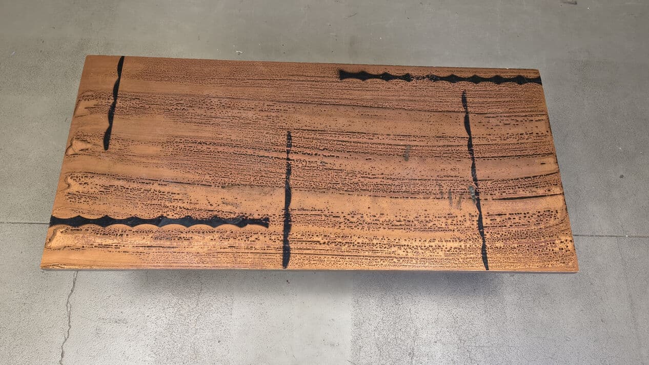 Coffee table, brown copper, black steel, Germany, 1970s. - 330542
