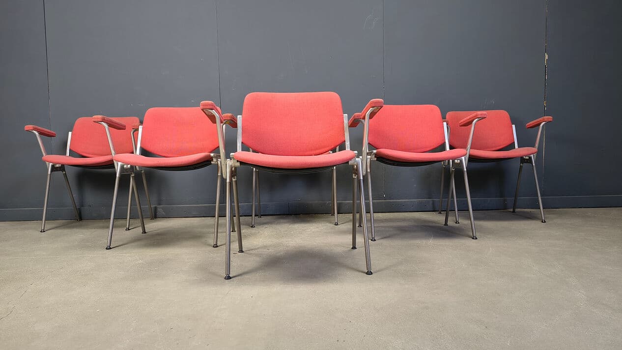 Set of six chairs DSC 106, red fabric, metal, by G. Piretti, Castelli, Belgium, 1970s. - 330513