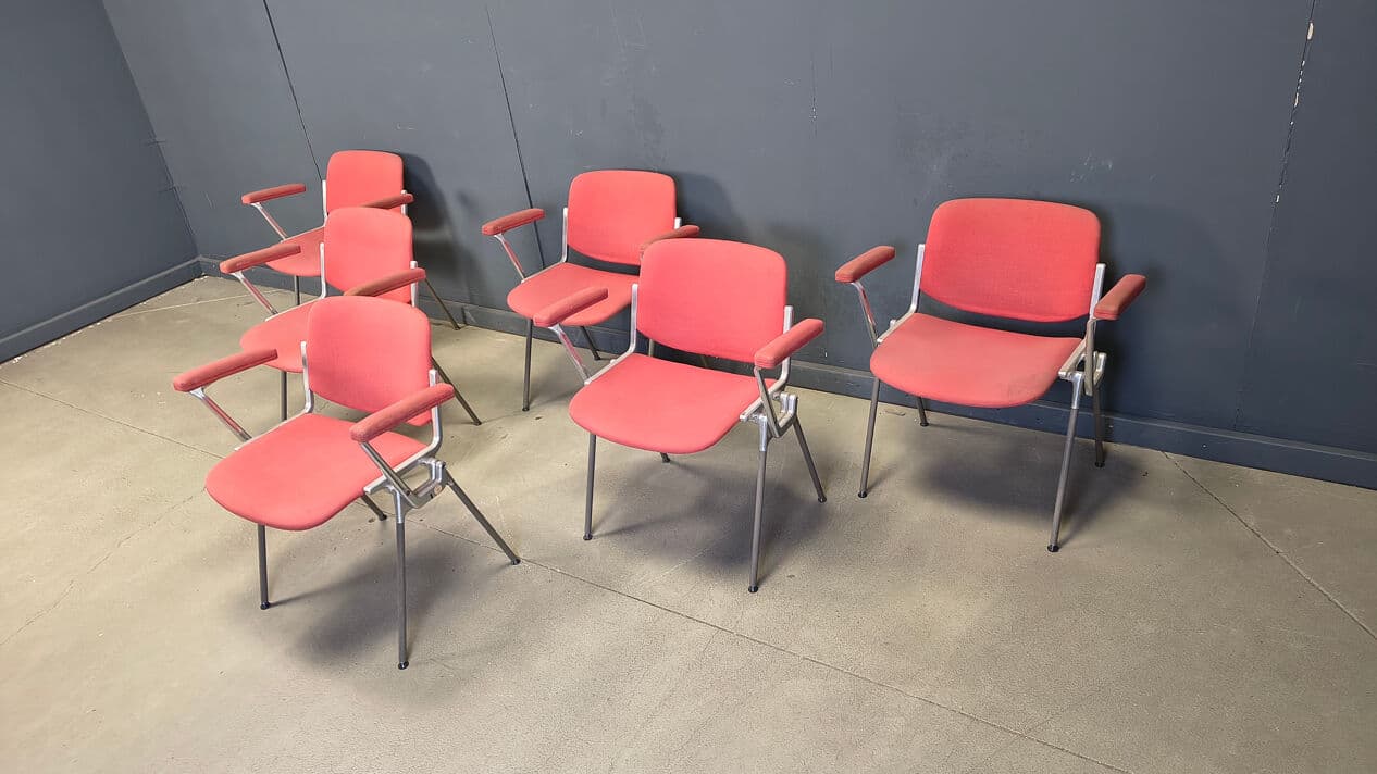 Set of six chairs DSC 106, red fabric, metal, by G. Piretti, Castelli, Belgium, 1970s. - 330516