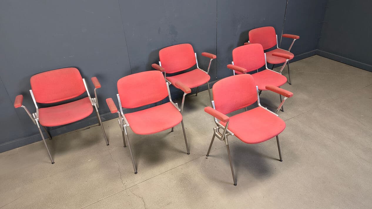 Set of six chairs DSC 106, red fabric, metal, by G. Piretti, Castelli, Belgium, 1970s. - 330514