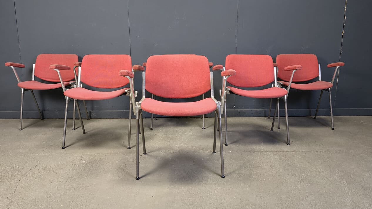 Set of six chairs DSC 106, red fabric, metal, by G. Piretti, Castelli, Belgium, 1970s. - 330512