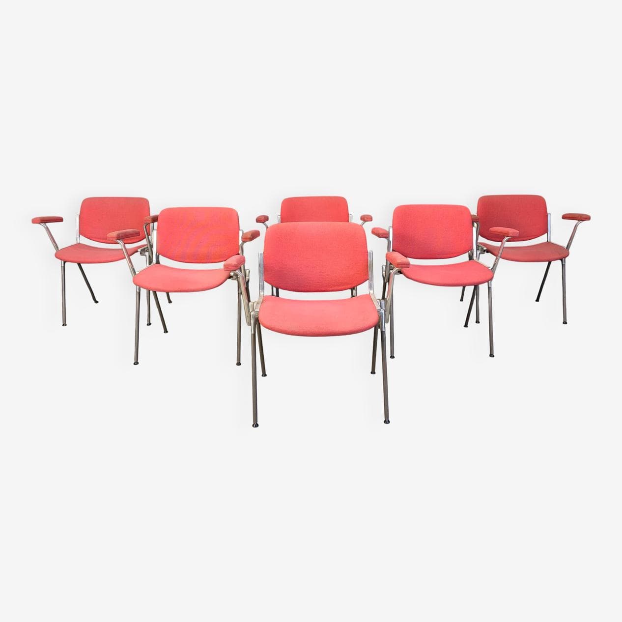 Set of six chairs DSC 106, red fabric, metal, by G. Piretti, Castelli, Belgium, 1970s. - 330511