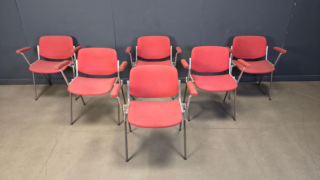 Set of six chairs DSC 106, red fabric, metal, by G. Piretti, Castelli, Belgium, 1970s. - 330509