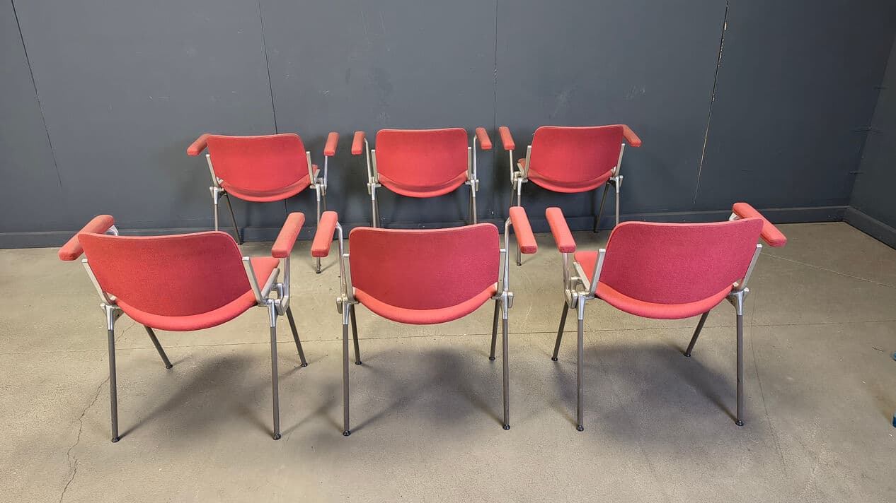 Set of six chairs DSC 106, red fabric, metal, by G. Piretti, Castelli, Belgium, 1970s. - 330518