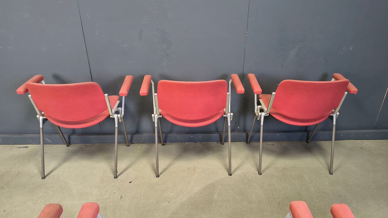 Set of six chairs DSC 106, red fabric, metal, by G. Piretti, Castelli, Belgium, 1970s. - 330517