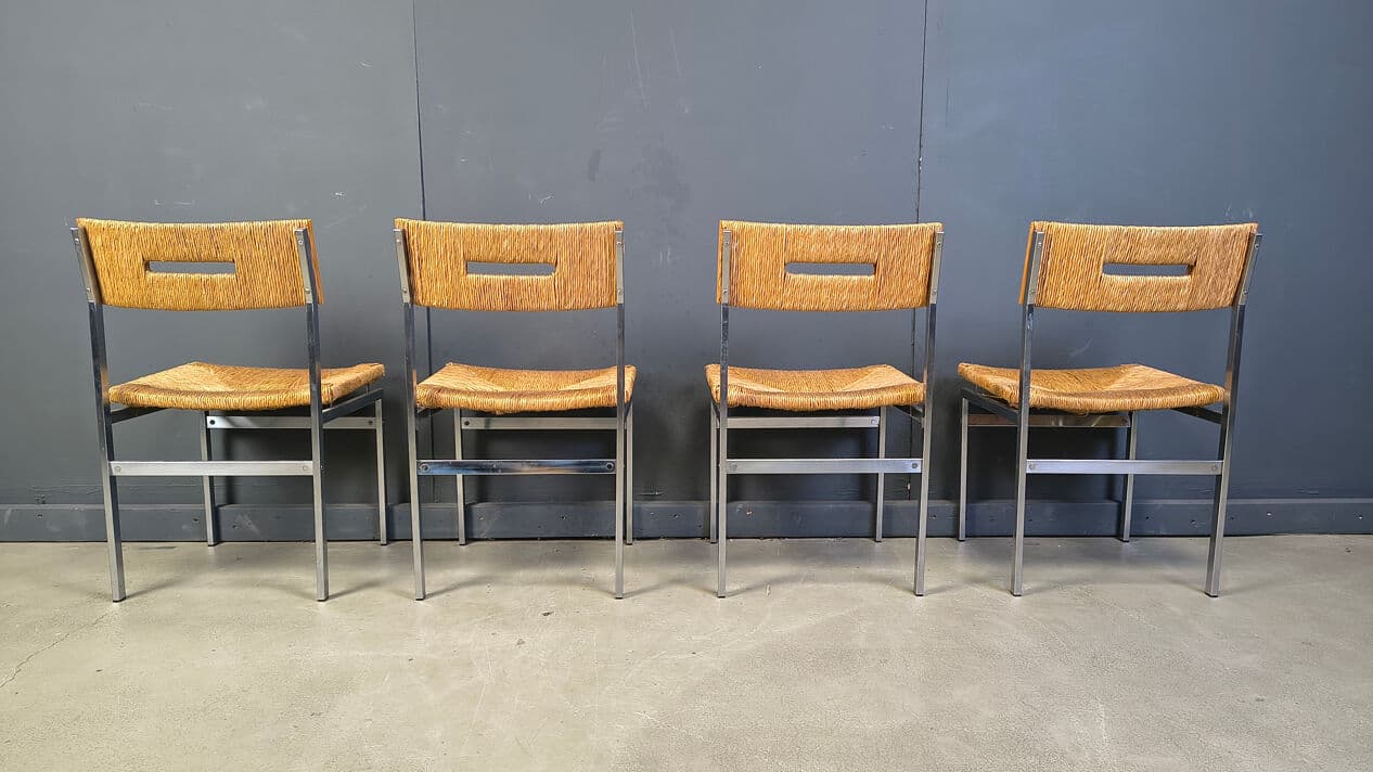 Set of four chairs, brown rattan, silver chrome, Belgium, 1970s. - 330498