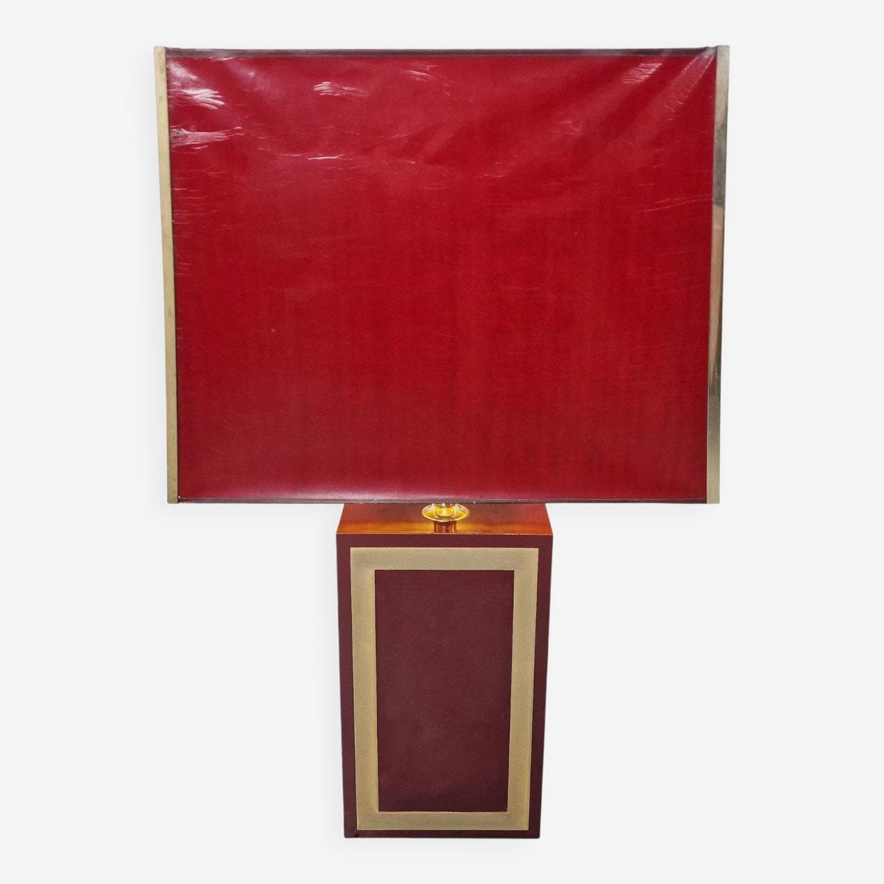 Lampa stołowa XXL, czerwona, plastik złoty metal, Francja, lata 70. - 330487