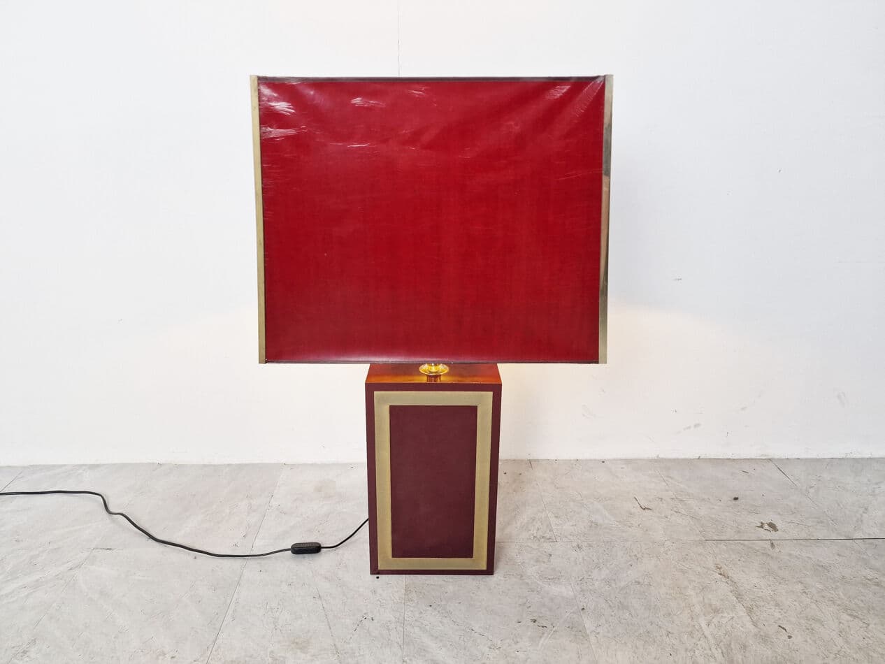 Lampa stołowa XXL, czerwona, plastik złoty metal, Francja, lata 70. - 330486