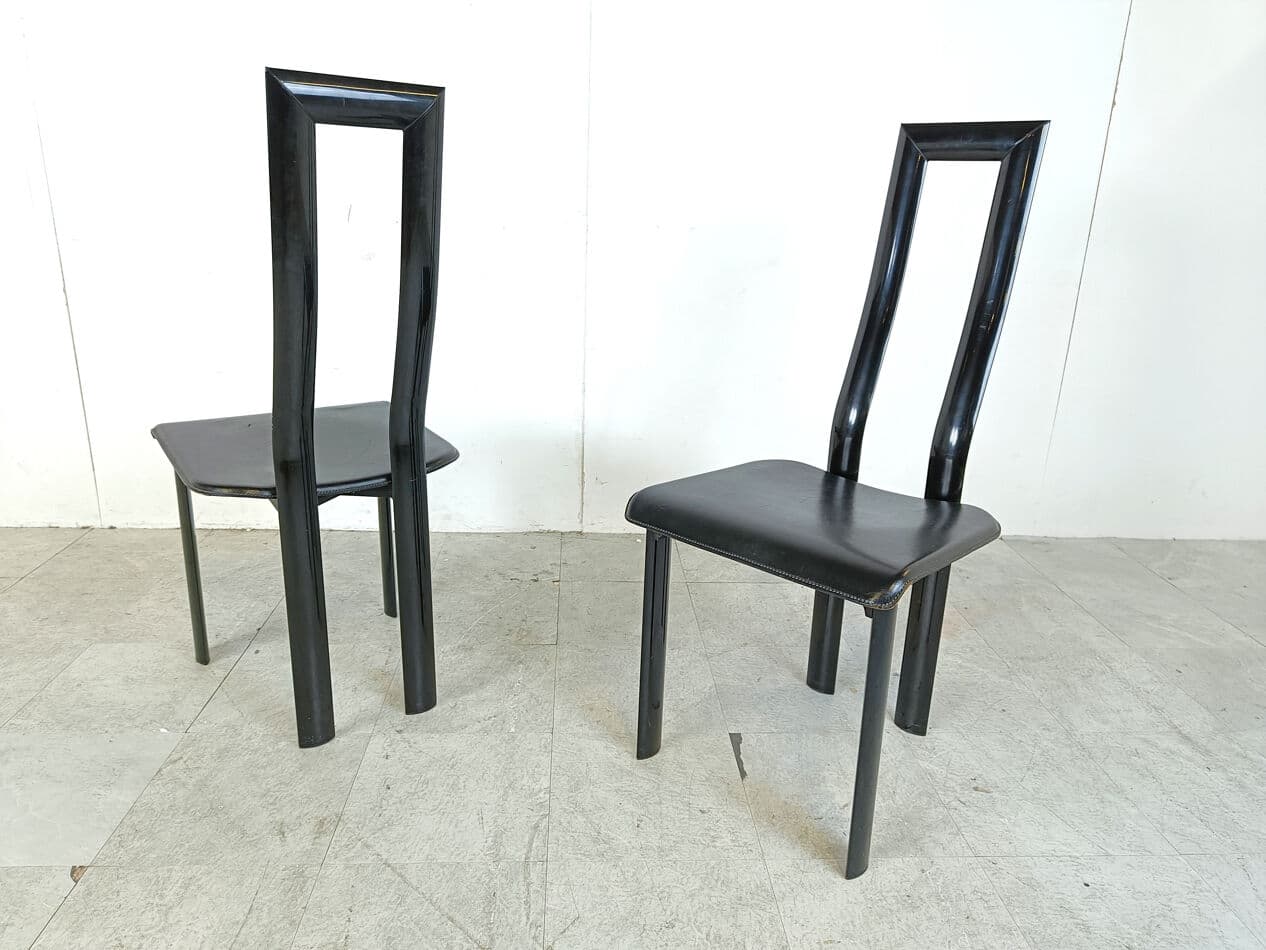 Set of six dining chairs Regia, black leather, by A. Mosca, Italy, 1980s. - 330406