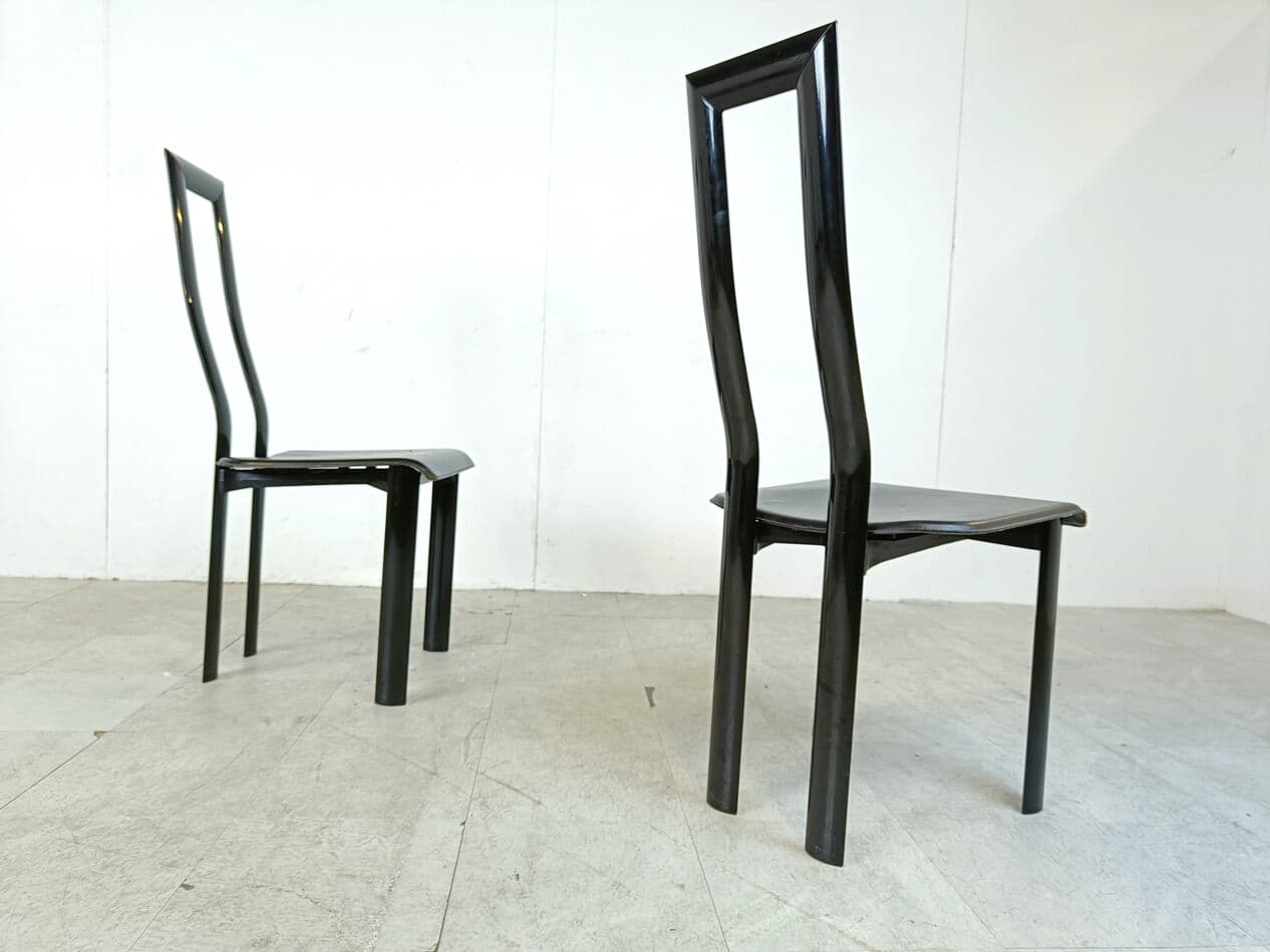Set of six dining chairs Regia, black leather, by A. Mosca, Italy, 1980s. - 330408