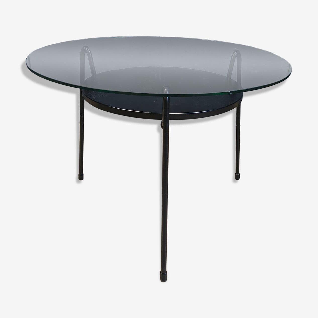 Coffee Table Model 535, transparent glass, black metal, by W. Rietveld, Gispen, Netherlands, 1950s. - 330370