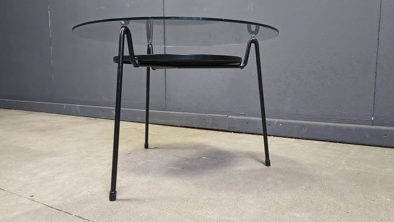 Coffee Table Model 535, transparent glass, black metal, by W. Rietveld, Gispen, Netherlands, 1950s. - 330377