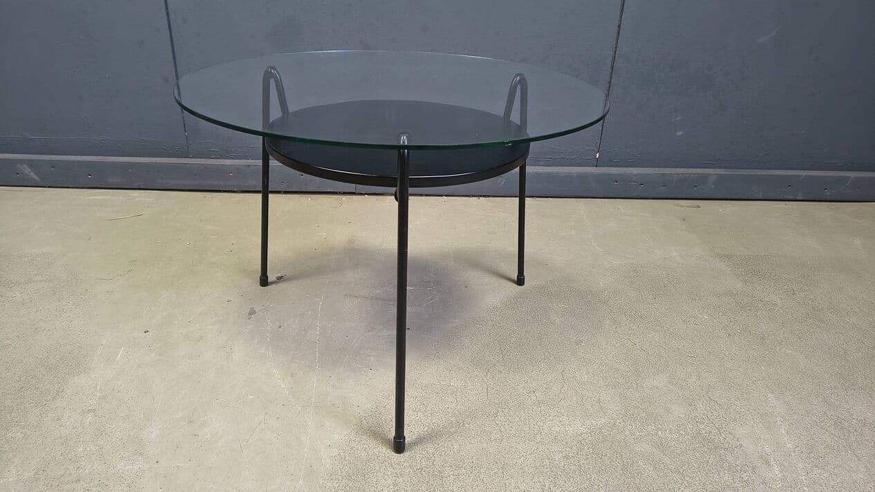 Coffee Table Model 535, transparent glass, black metal, by W. Rietveld, Gispen, Netherlands, 1950s. - 330378