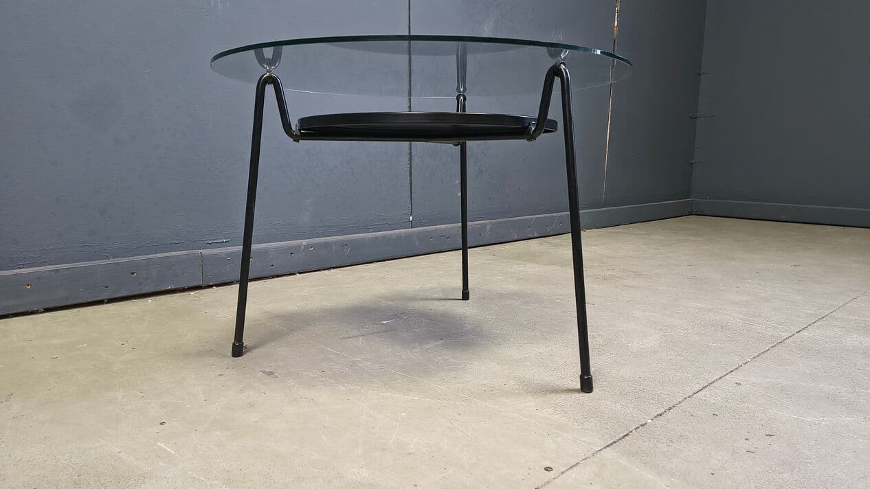 Coffee Table Model 535, transparent glass, black metal, by W. Rietveld, Gispen, Netherlands, 1950s. - 330374