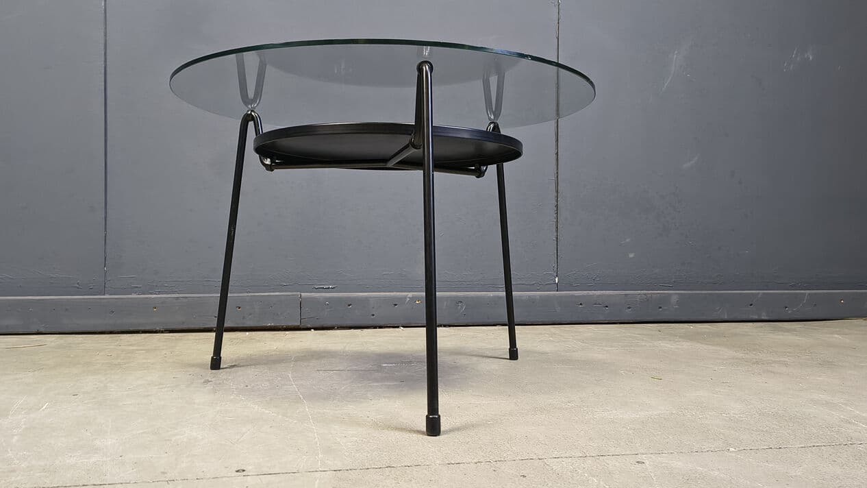 Coffee Table Model 535, transparent glass, black metal, by W. Rietveld, Gispen, Netherlands, 1950s. - 330372