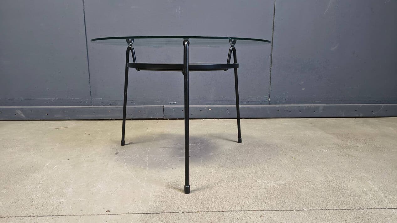 Coffee Table Model 535, transparent glass, black metal, by W. Rietveld, Gispen, Netherlands, 1950s. - 330369