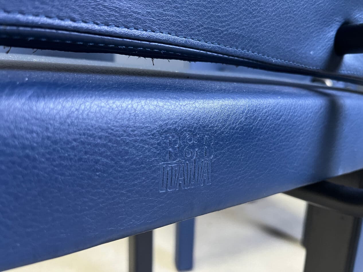 Set of six Arcadia dining chairs, navy leather, by P. Piva, B&B Italia, Italy, 1980s. - 330364