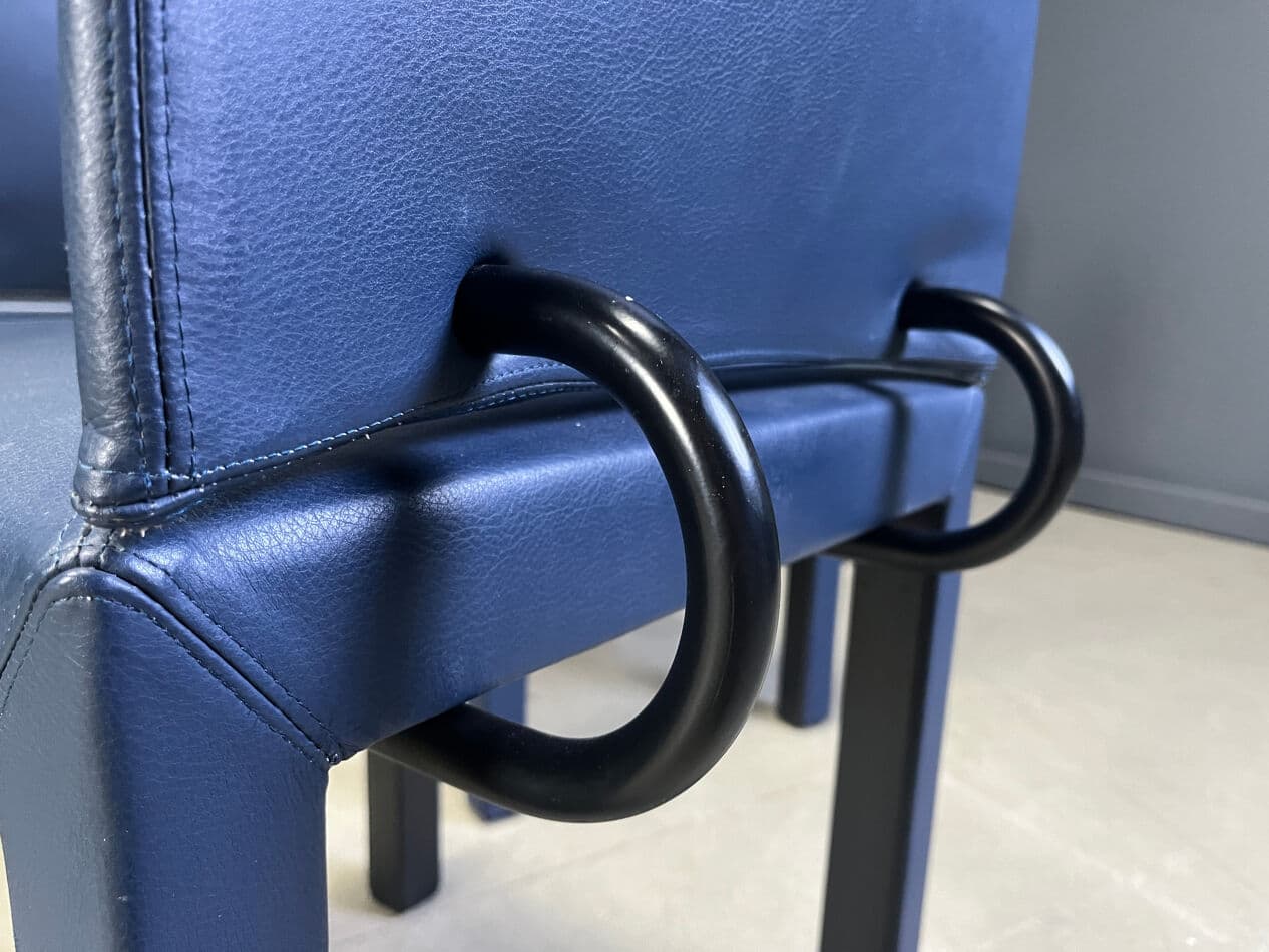 Set of six Arcadia dining chairs, navy leather, by P. Piva, B&B Italia, Italy, 1980s. - 330365