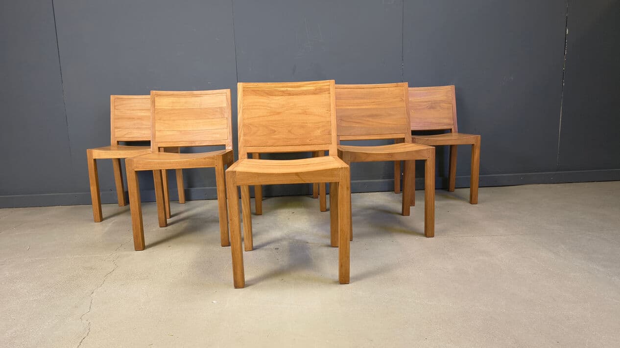 Set of six dining chairs, brown teak, Belgium, 1980s. - 330292