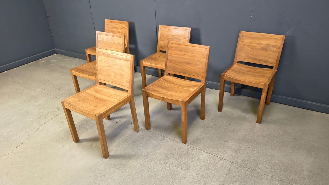 Set of six dining chairs, brown teak, Belgium, 1980s. - 330295