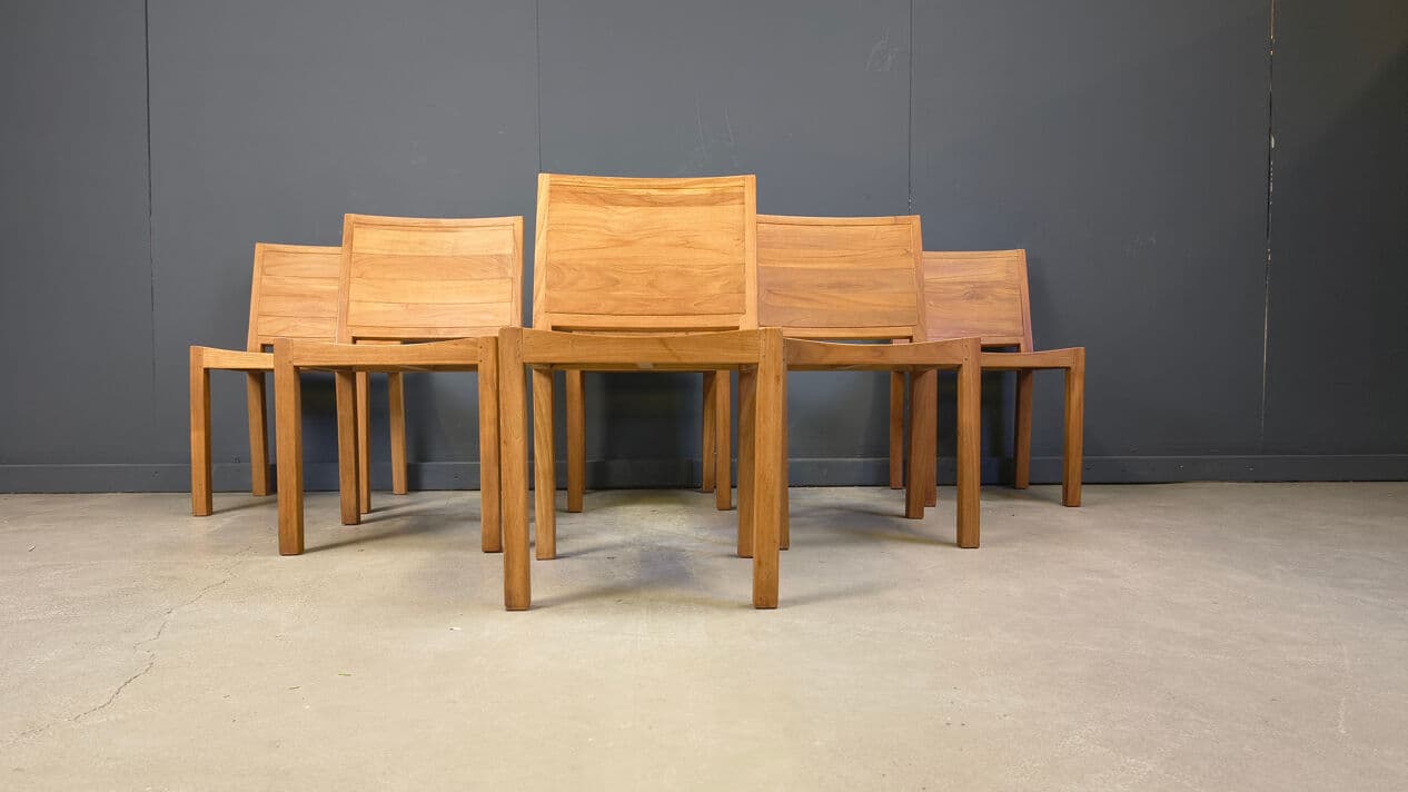 Set of six dining chairs, brown teak, Belgium, 1980s. - 330293