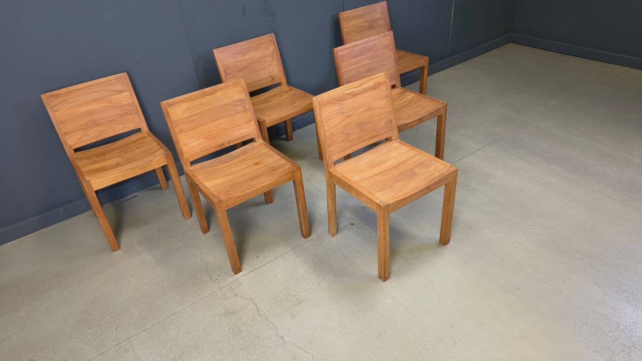 Set of six dining chairs, brown teak, Belgium, 1980s. - 330291