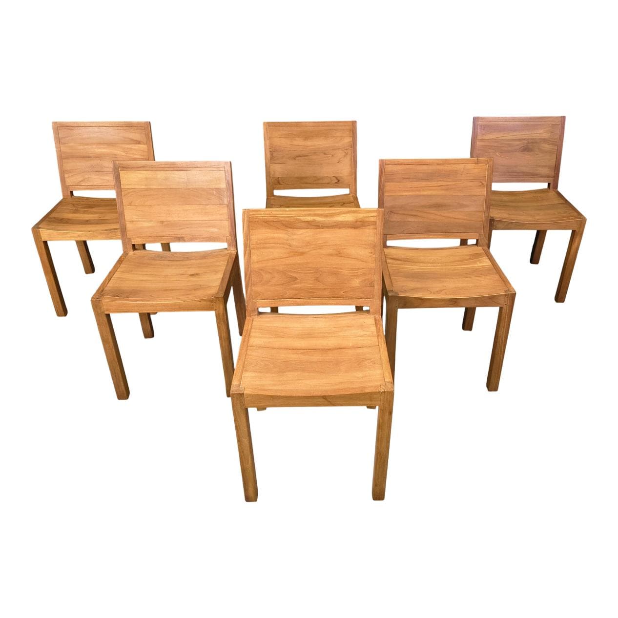 Set of six dining chairs, brown teak, Belgium, 1980s.