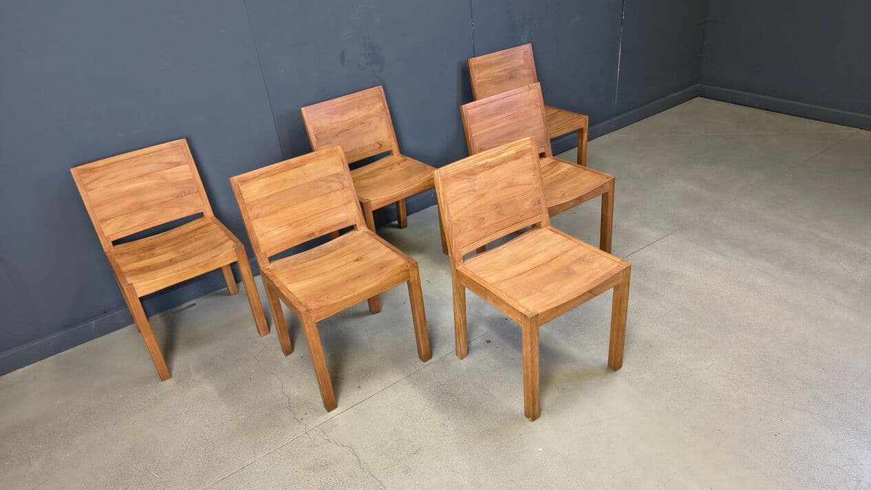 Set of six dining chairs, brown teak, Belgium, 1980s. - 330294