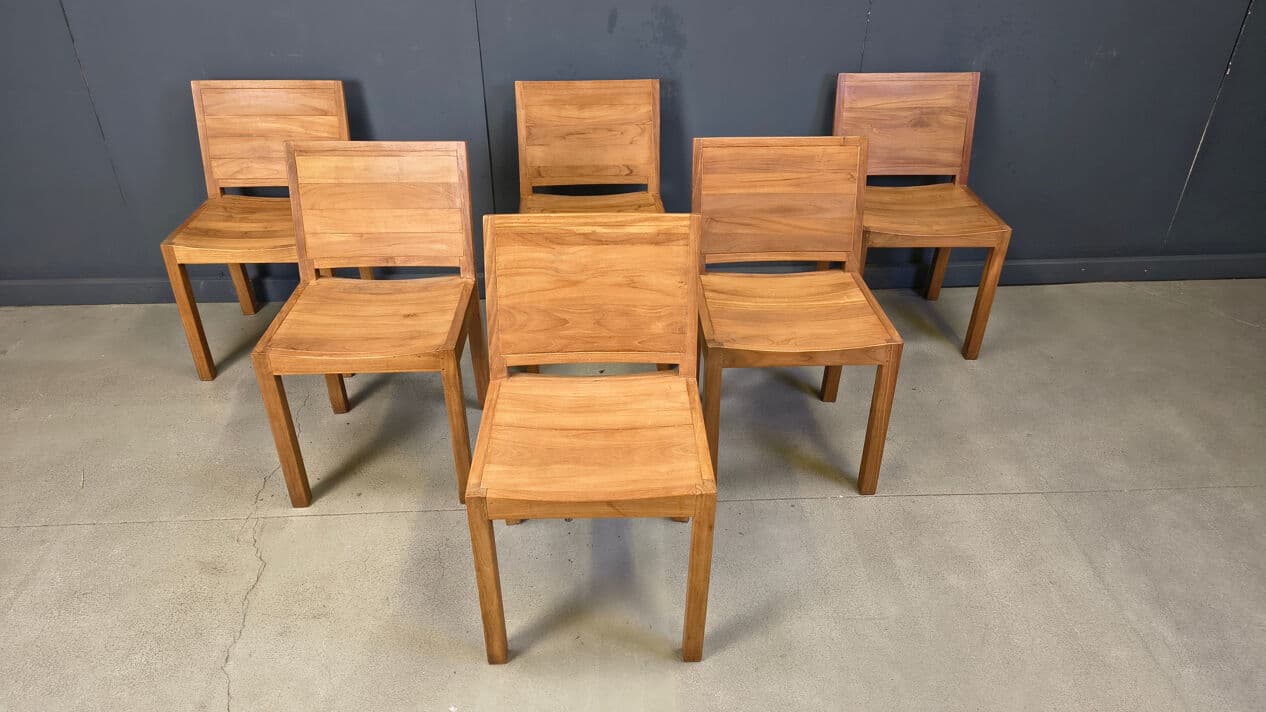 Set of six dining chairs, brown teak, Belgium, 1980s. - 330288
