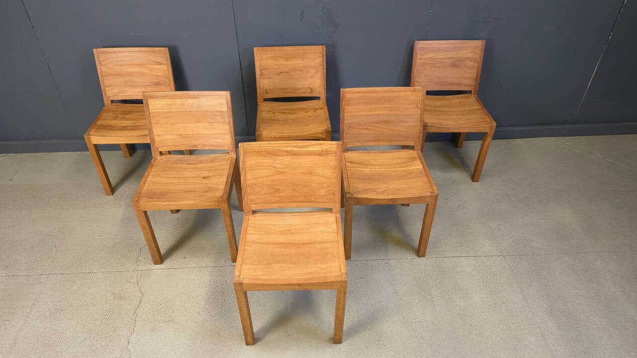 Set of six dining chairs, brown teak, Belgium, 1980s. - 330298