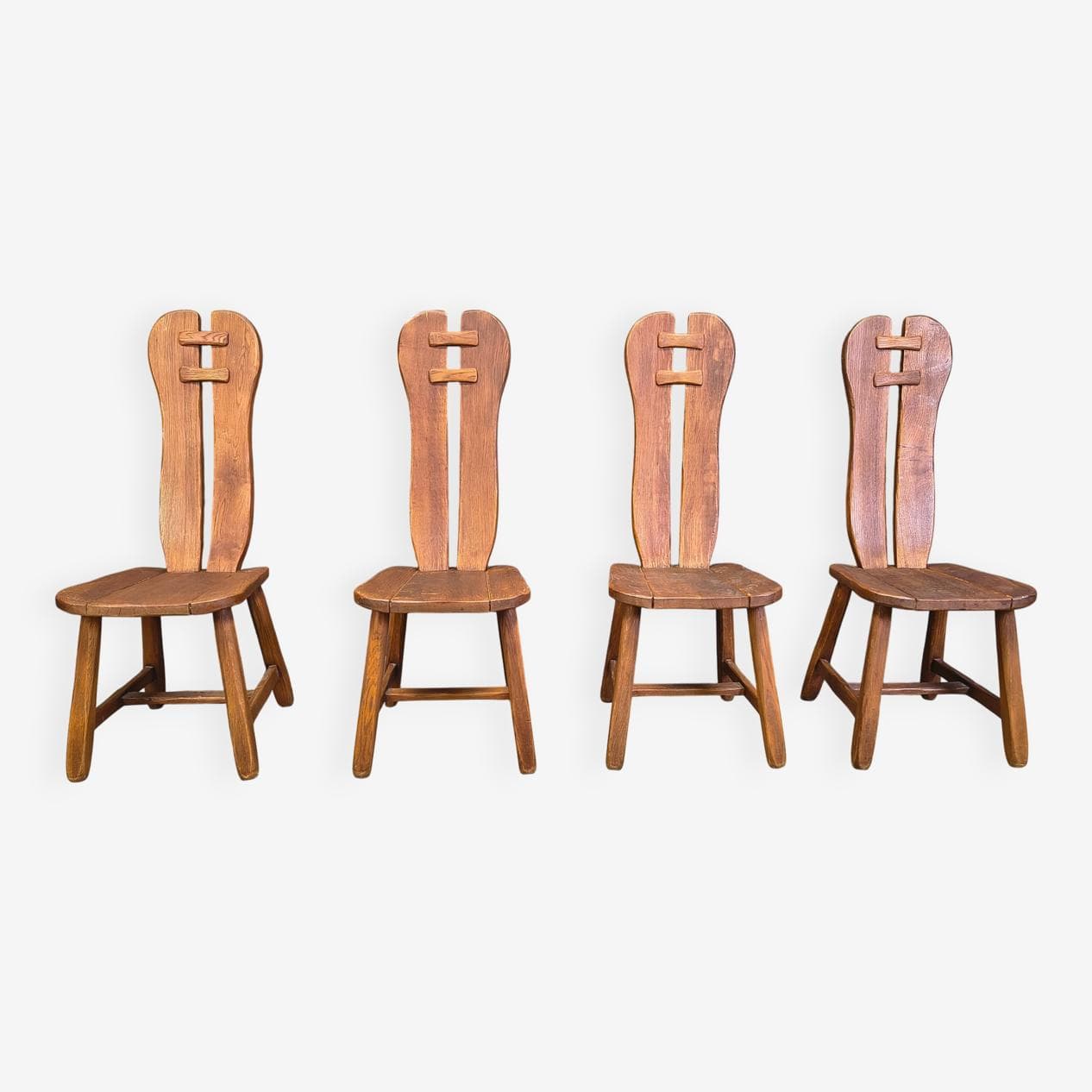 Set of four dining chairs, brown oak, Belgium, 1960s. - 330266