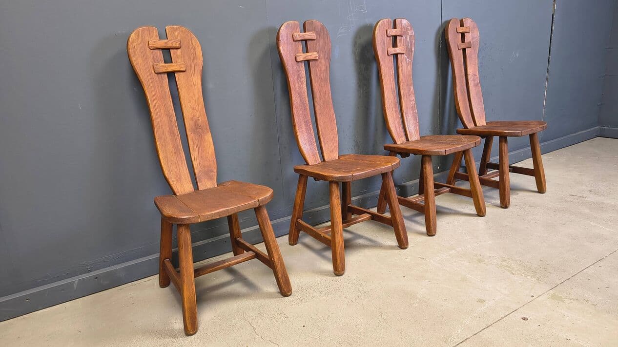 Set of four dining chairs, brown oak, Belgium, 1960s. - 330267