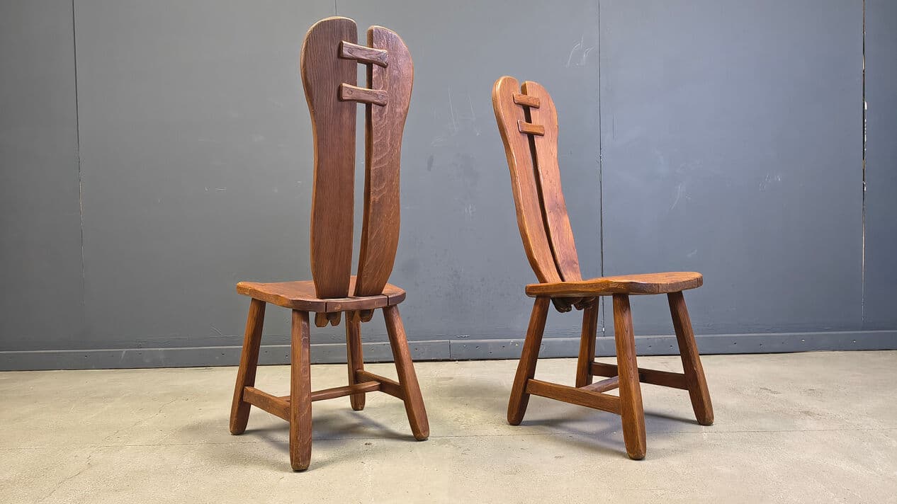 Set of four dining chairs, brown oak, Belgium, 1960s. - 330274