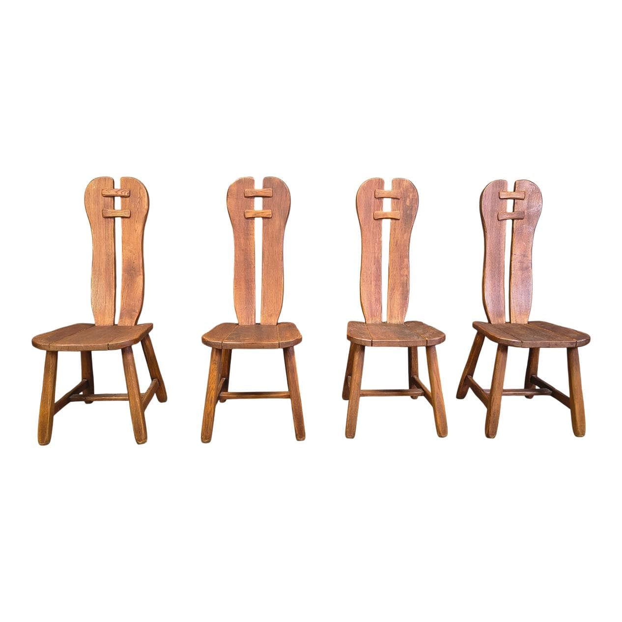 Set of four dining chairs, brown oak, Belgium, 1960s.