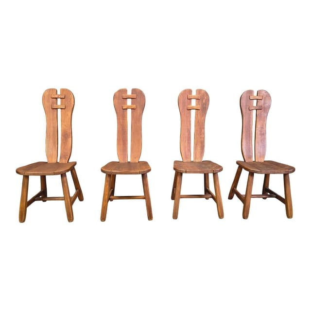 Set of four dining chairs, brown oak, Belgium, 1960s. - DIMENSION