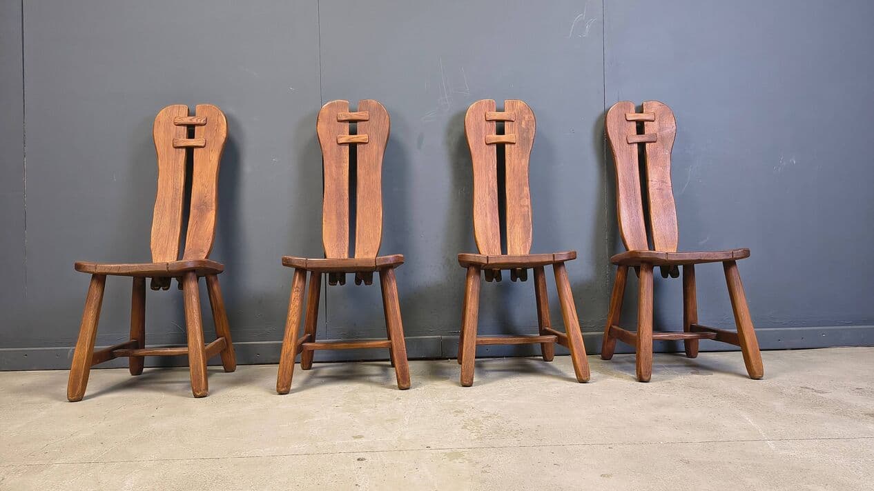 Set of four dining chairs, brown oak, Belgium, 1960s. - 330268