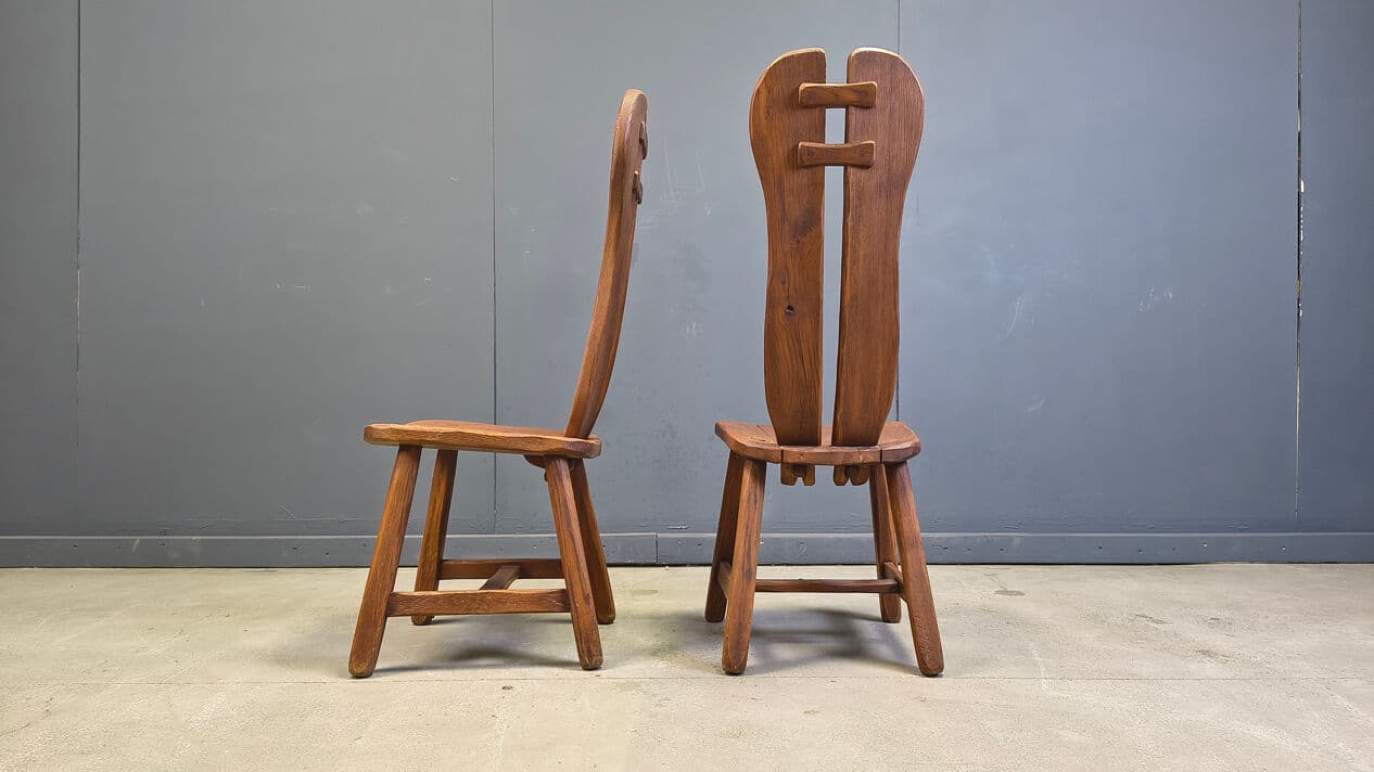 Set of four dining chairs, brown oak, Belgium, 1960s. - 330272