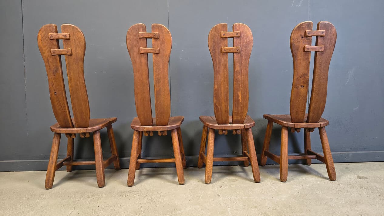 Set of four dining chairs, brown oak, Belgium, 1960s. - 330271