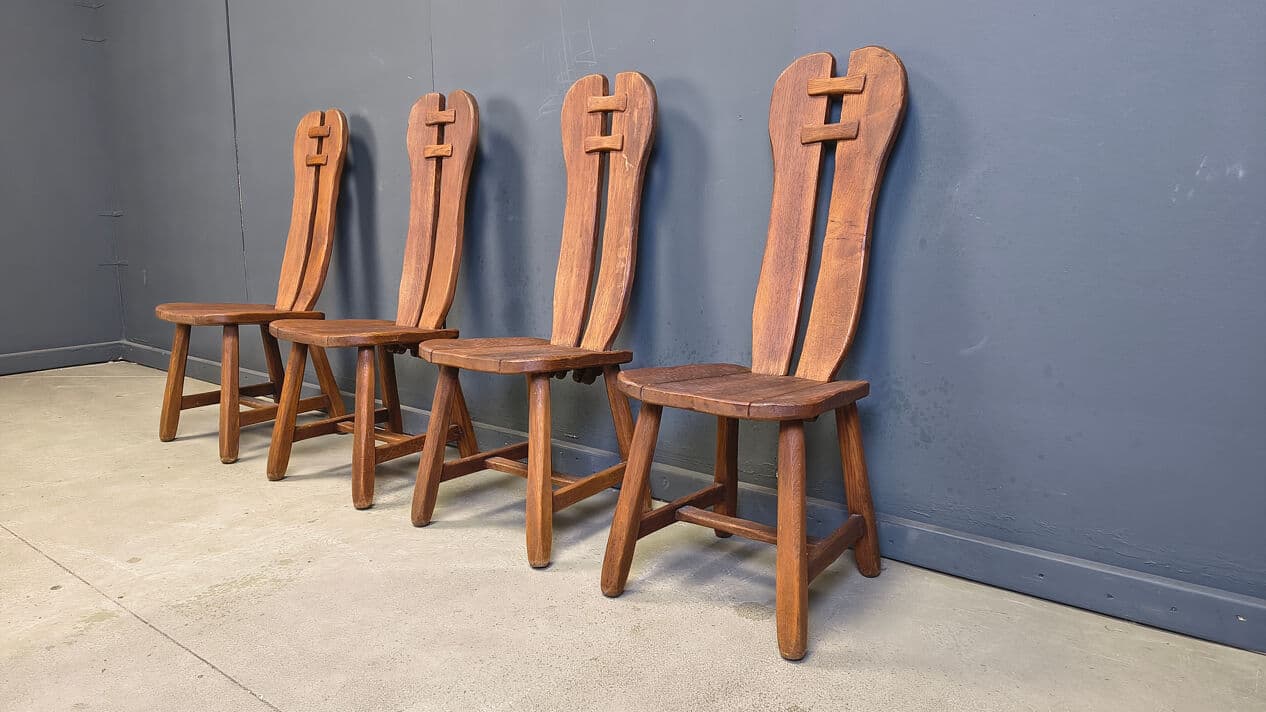 Set of four dining chairs, brown oak, Belgium, 1960s. - 330269